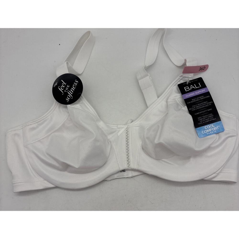 Bali Double Support Soft Touch Cool Comfort Underwire Bra White 36D NEW